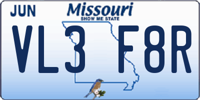 MO license plate VL3F8R