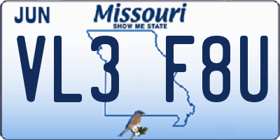 MO license plate VL3F8U