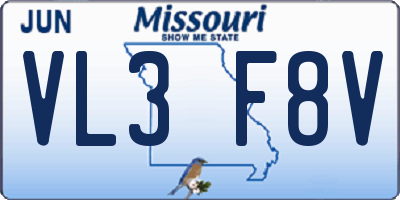 MO license plate VL3F8V