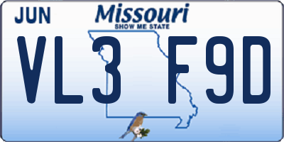 MO license plate VL3F9D