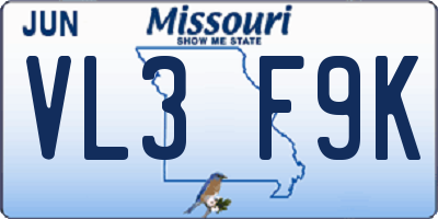 MO license plate VL3F9K