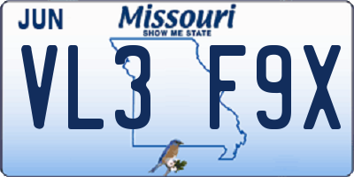 MO license plate VL3F9X