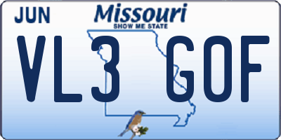 MO license plate VL3G0F
