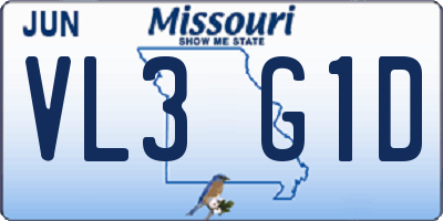 MO license plate VL3G1D