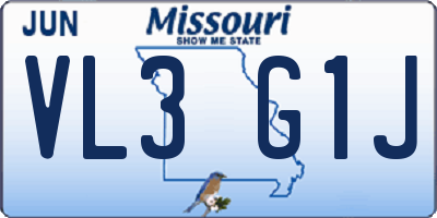 MO license plate VL3G1J