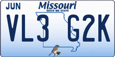 MO license plate VL3G2K