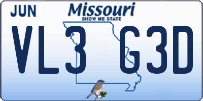 MO license plate VL3G3D