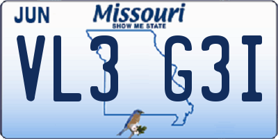 MO license plate VL3G3I