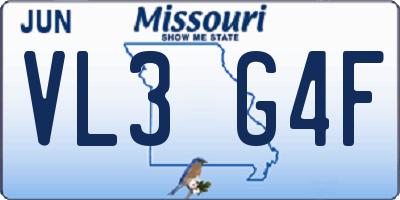 MO license plate VL3G4F