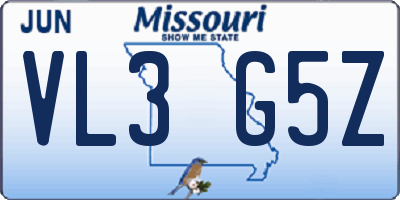MO license plate VL3G5Z