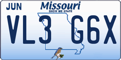 MO license plate VL3G6X