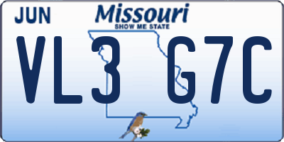 MO license plate VL3G7C