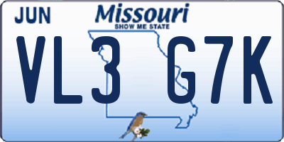 MO license plate VL3G7K