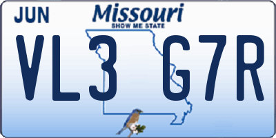 MO license plate VL3G7R