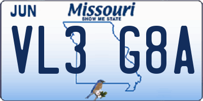 MO license plate VL3G8A