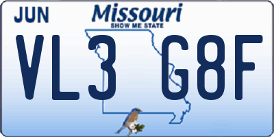 MO license plate VL3G8F