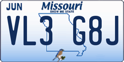 MO license plate VL3G8J