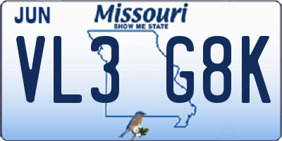 MO license plate VL3G8K