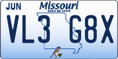 MO license plate VL3G8X