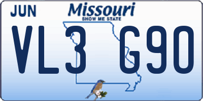 MO license plate VL3G9O