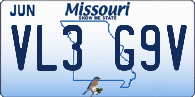 MO license plate VL3G9V