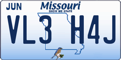 MO license plate VL3H4J