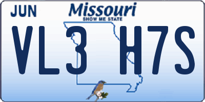 MO license plate VL3H7S