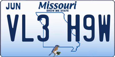 MO license plate VL3H9W
