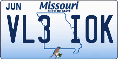 MO license plate VL3I0K