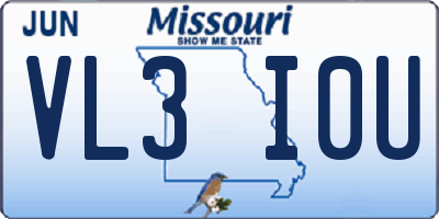 MO license plate VL3I0U