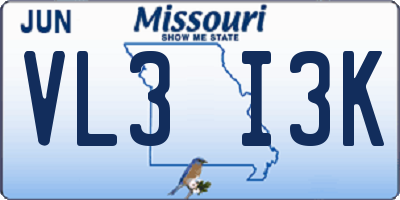 MO license plate VL3I3K