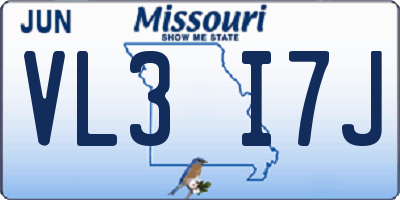 MO license plate VL3I7J