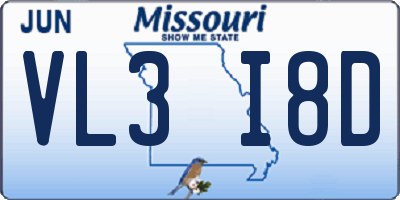 MO license plate VL3I8D
