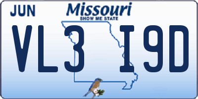 MO license plate VL3I9D
