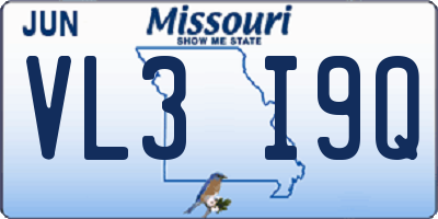 MO license plate VL3I9Q