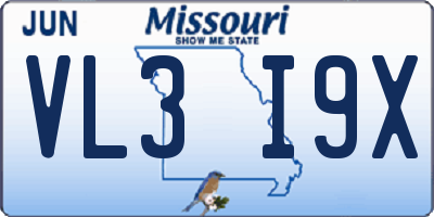 MO license plate VL3I9X