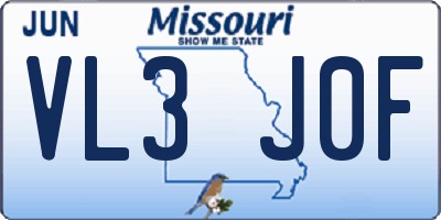 MO license plate VL3J0F