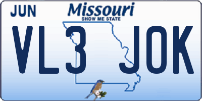 MO license plate VL3J0K