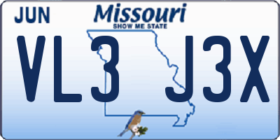 MO license plate VL3J3X