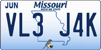 MO license plate VL3J4K