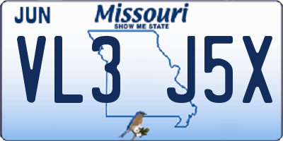 MO license plate VL3J5X