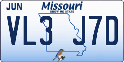 MO license plate VL3J7D