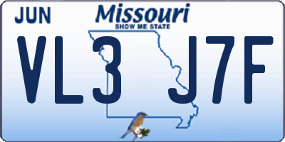 MO license plate VL3J7F