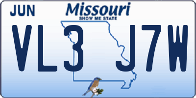 MO license plate VL3J7W