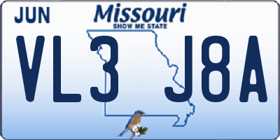 MO license plate VL3J8A