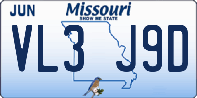MO license plate VL3J9D