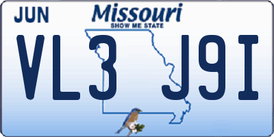 MO license plate VL3J9I