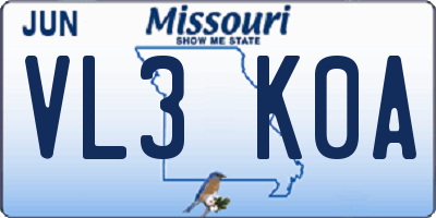 MO license plate VL3K0A