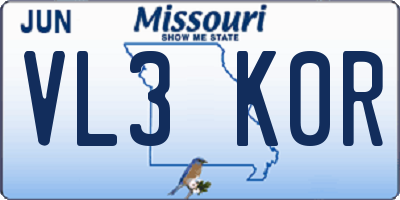 MO license plate VL3K0R