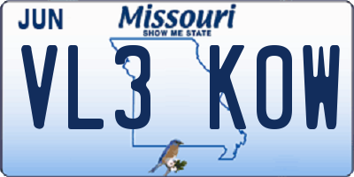 MO license plate VL3K0W